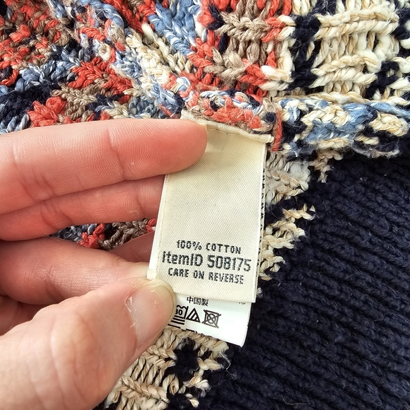 LL Bean cotton ragg open front cardigan sweater fair isle nordic heavyweight L - Picture 5 of 6